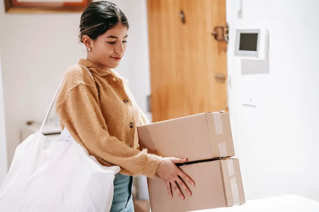 A girl delivering USPS packages